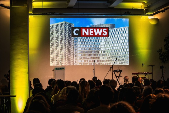 Logo of the CNEWS channel shown on video during the First Bolloré Awards ceremony 