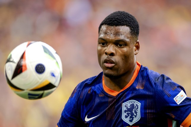 Denzel Dumfries of Holland during the UEFA EURO 2024 round of 16 match between Romania and the Netherlands at the Munich Football Arena on July 2, 2024 in Munich, Germany