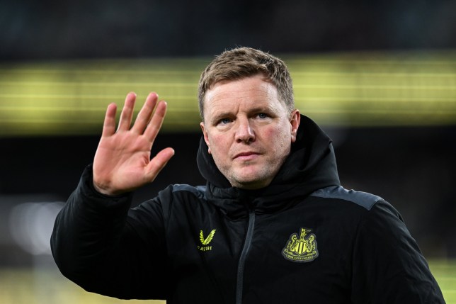 MELBOURNE, AUSTRALIA - MAY 24: Newcastle United Head Coach Eddie Howe waves to the fans during the Global Football Week exhibition match between A-League All Stars Men and Newcastle United FC at Marvel Stadium on May 24, 2024 in Melbourne, Australia. (Photo by Serena Taylor/Newcastle United via Getty Images)