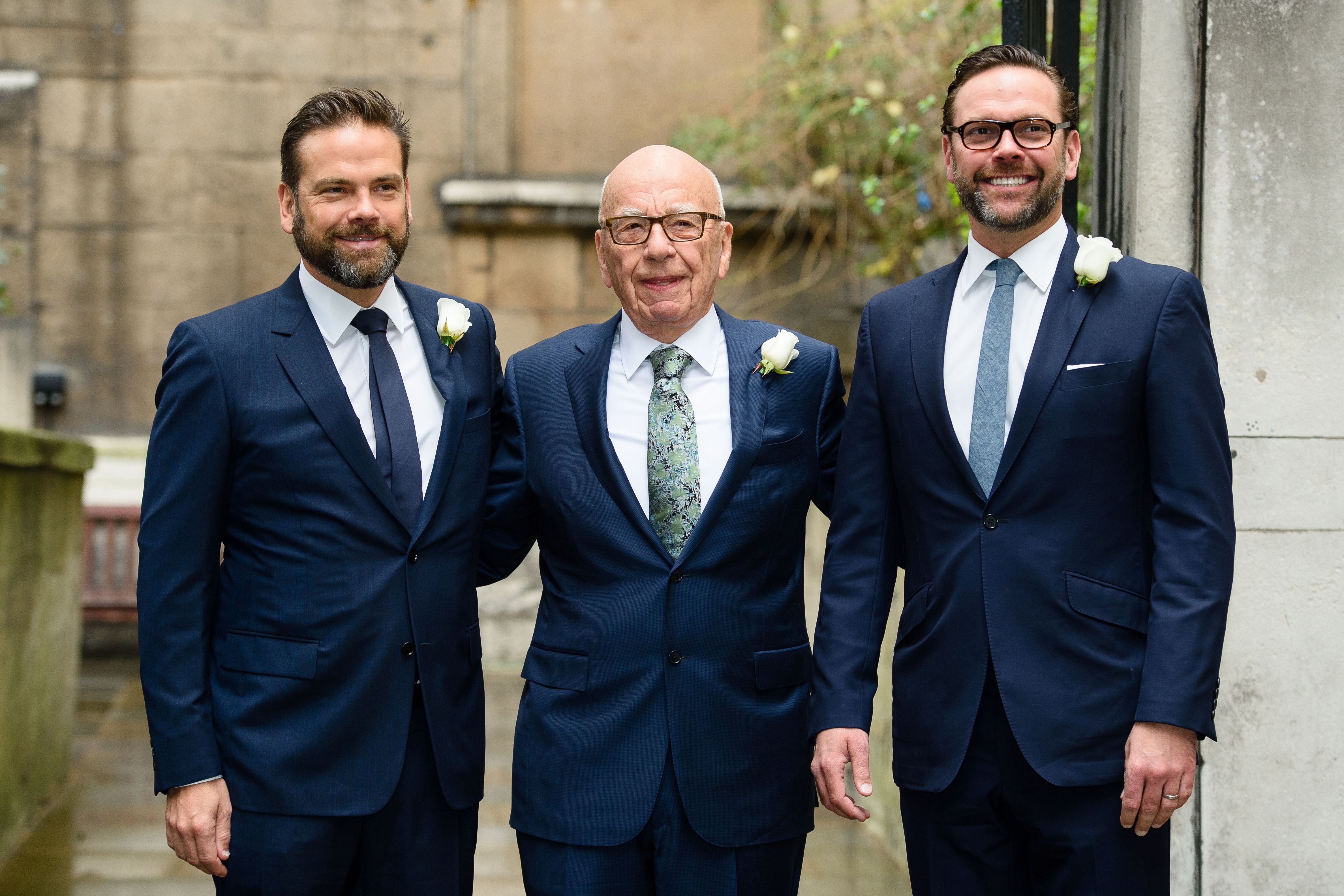 Rupert Murdoch with his sons Lachlan (L) and James (R) in 2016