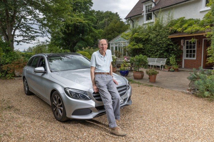 Barry North and his C-Class Mercedes, at his home in Surrey