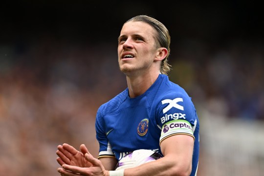 LONDON, ENGLAND - MAY 19: Conor Gallagher of Chelsea applauds the supporters during the Premier League match between Chelsea FC and AFC Bournemouth at Stamford Bridge on May 19, 2024 in London, England. (Photo by Dan Mullan/Getty Images)