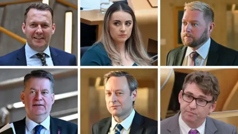 Grid of faces of the six candidates for the Scottish Tory leadership