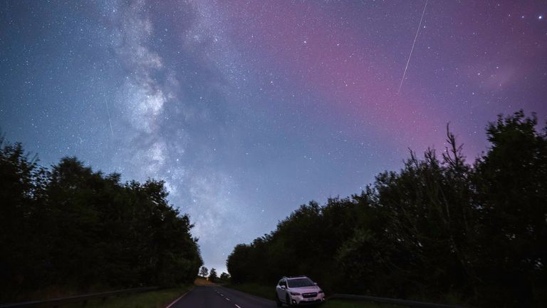 Meteors, the Milky Way and the northern lights were all captured in Tregaron in the Cambrian Mountains, Wales. Pic: Dafydd Wyn Morgan/Cambrian Mountains Initiative