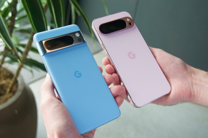 The Google Pixel 9 Pro XL next to the Google Pixel 8 Pro.