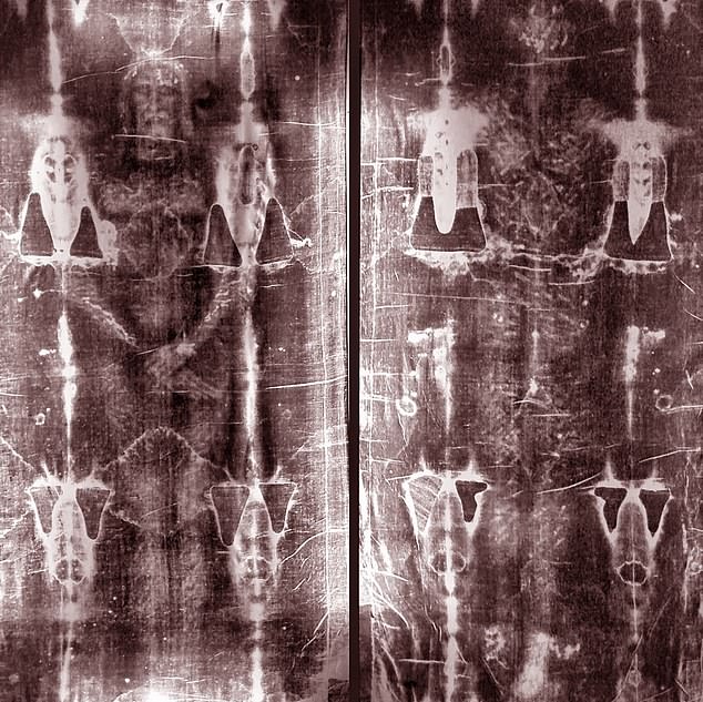 The Shroud of Turin is a 14-foot-long piece of linen featuring a faint image of the front and back of a man who Christians believe to be Jesus