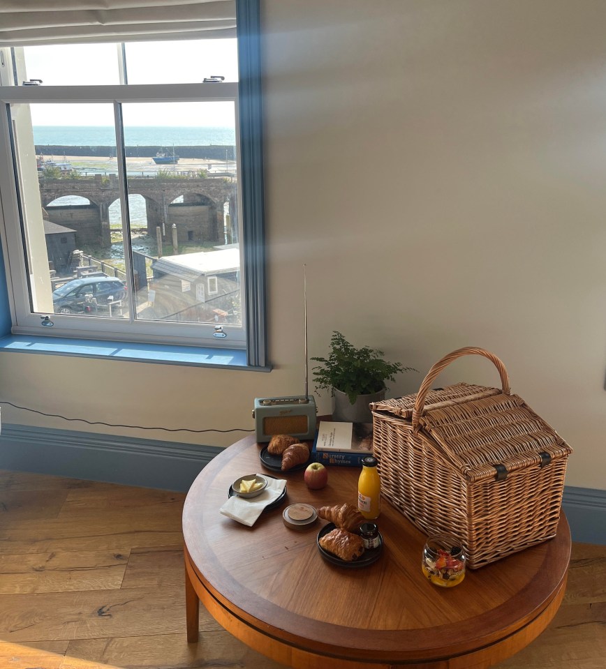 The in-room breakfast hamper with a view