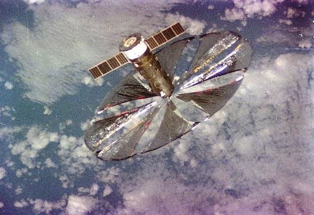 Pictured: An orbiting satellite with reflective mirrors built by the Russian government in the late 1980s and early 1990s. The project was initially effective, but scientists working on replicating its results after the fall of the Soviet Union ran into major problems. They ultimately couldn't replicate the success