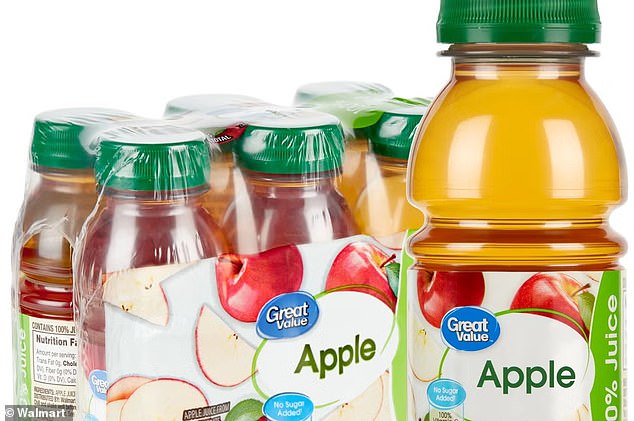 The Food and Drug Administration ( FDA ) announced that the 'Great Value' brand 8oz apple juice in six pack PET plastic bottles has elevated levels of 'inorganic arsenic' in them