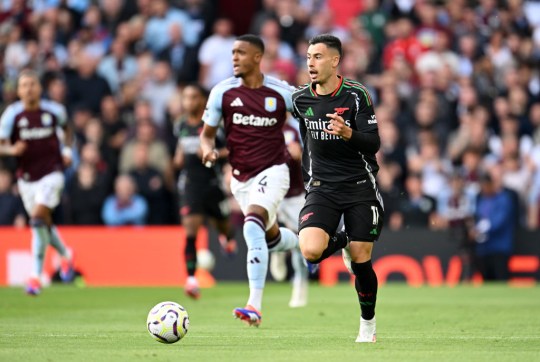 Gabriel Martinelli playing for Arsenal vs Aston Villa