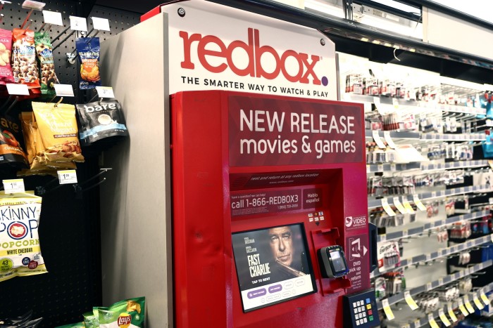 A Redbox movie rental kiosk inside a Walgreens store in Los Angeles, California