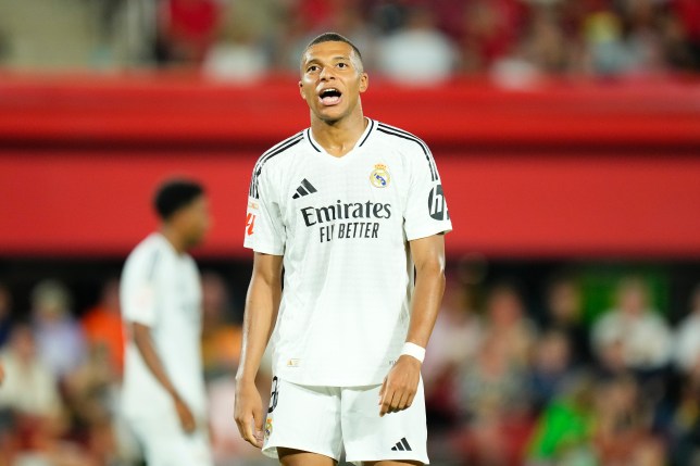 Kylian Mbappe looks frustrated in the La Liga match between Real Madrid and Mallorca