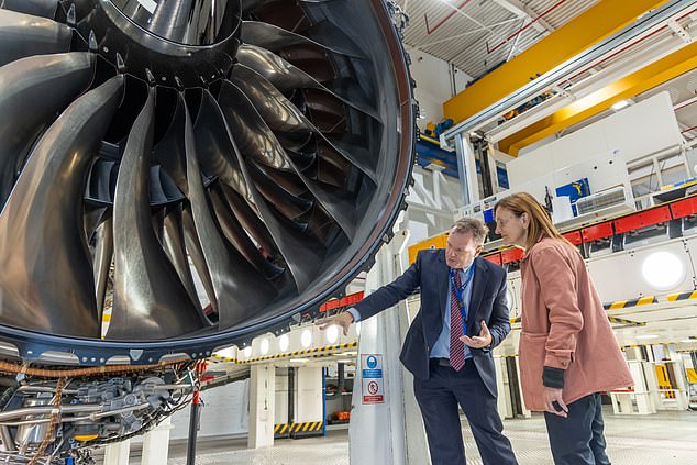 Ruth Sunderland is shown around the Derby site by Rolls-Royce's Simon Burr