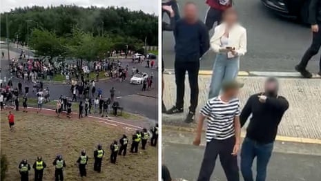 Asylum seekers film rioters making threatening gestures as they surround Rotherham hotel – video