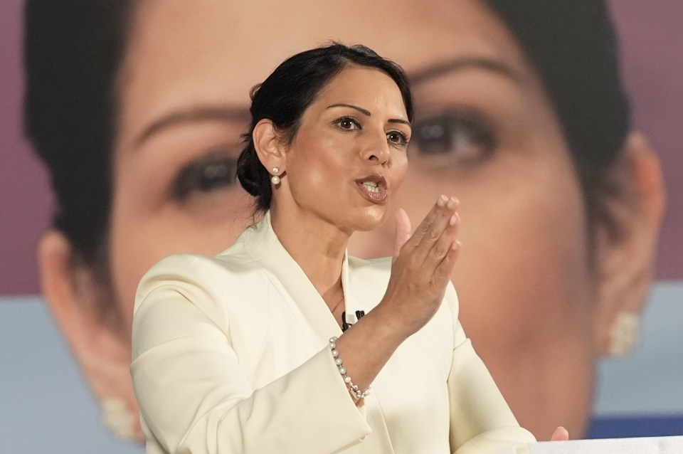 Dame Priti Patel speaking at a Conservative Party leadership campaign today