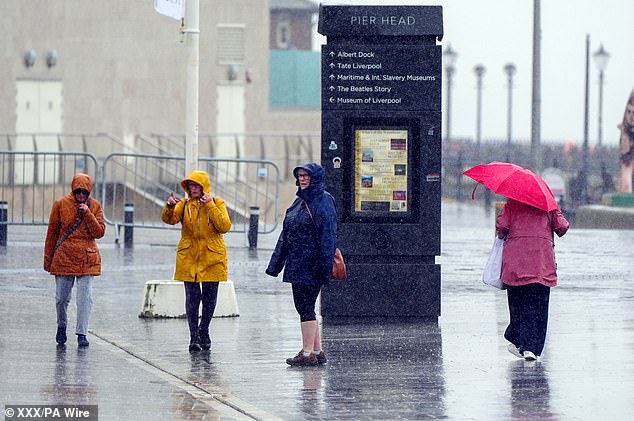 Earlier this year data shows that the UK recieved an especially large amount of rain in Winter and Spring with some areas receiving up to three times their average rainfall. Pictured: heavy rain in Liverpool on May 22