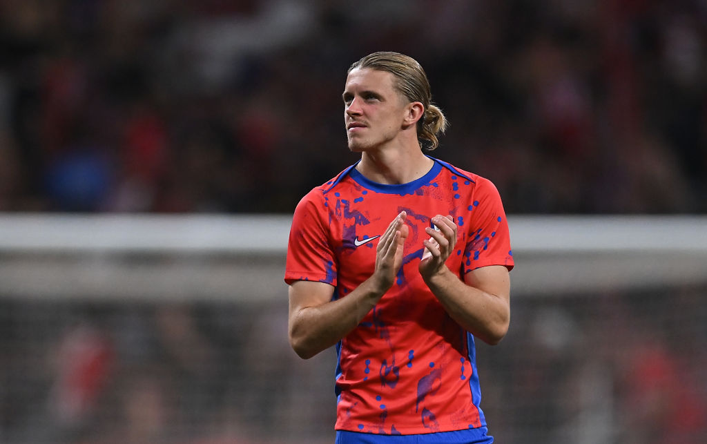 Conor Gallagher of Atletico Madrid
applauds fans at the end of the La Liga match between Atletico de Madrid and RCD Espanyol de Barcelona