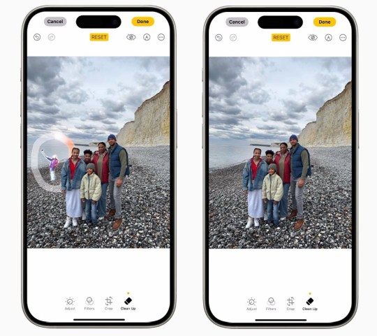 The new Clean Up tool in Photos can identify and remove distracting objects in the background of a photo 