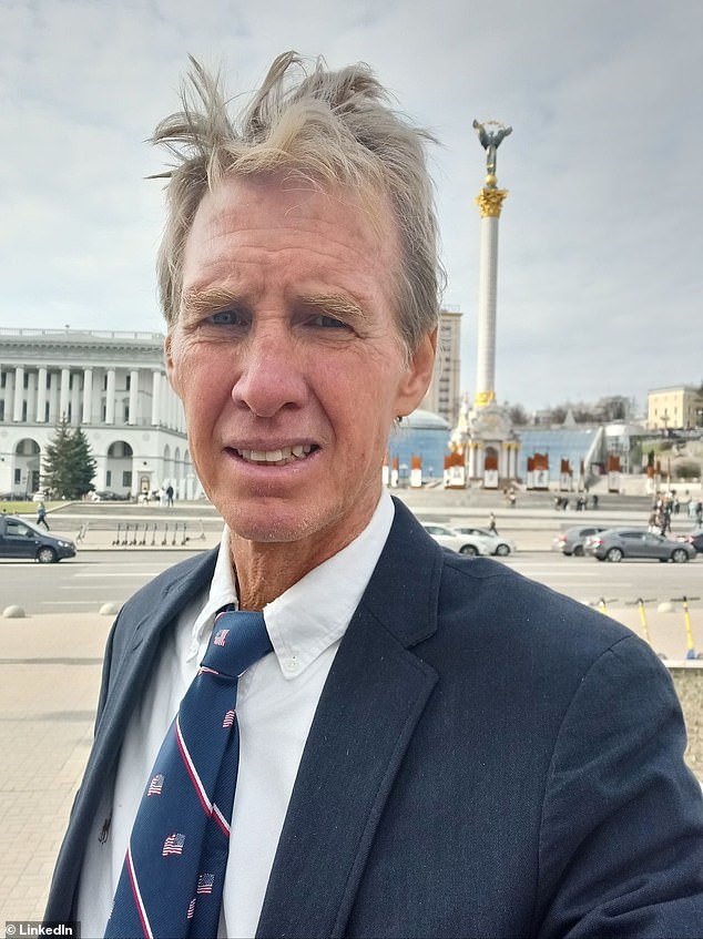 Would-be assassin Ryan Routh is pictured above in the main square in Kyiv, Ukraine. The square was beamed around the world at the start of the war in 2022