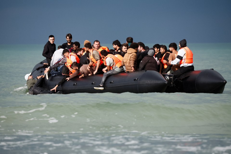 Migrants on an inflatable dinghy were seen attempting to cross the Channel this morning having set off from Wimereux in northern France