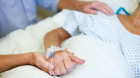 Getty Images Woman in bed with hand being held