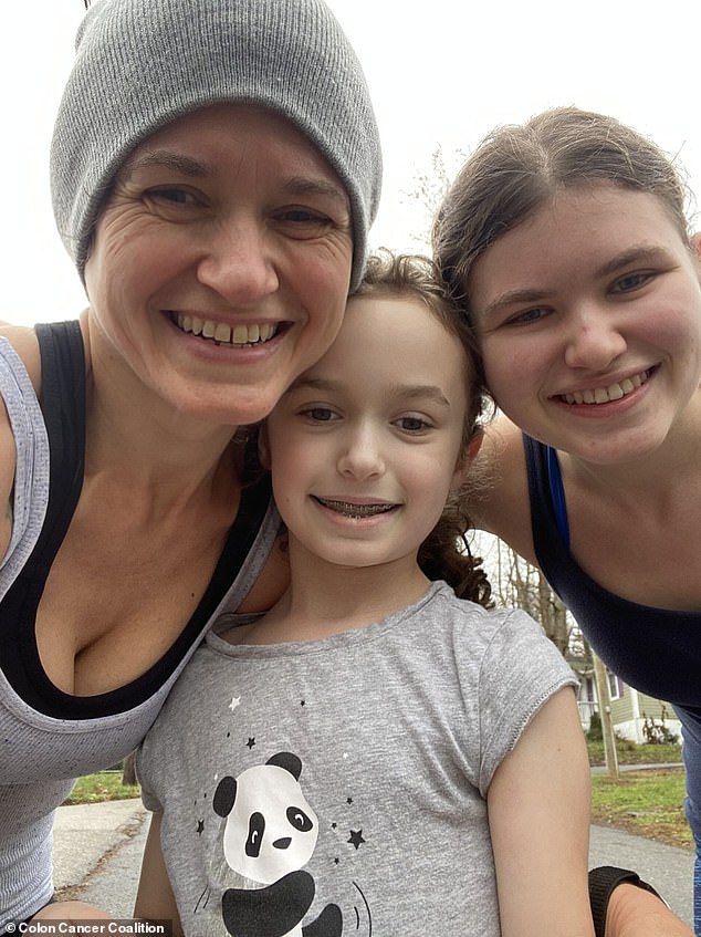 Laurie Koshers, pictured above with two of her children, revealed her story as part of the Colon Cancer Coalition's series to raise awareness over the disease