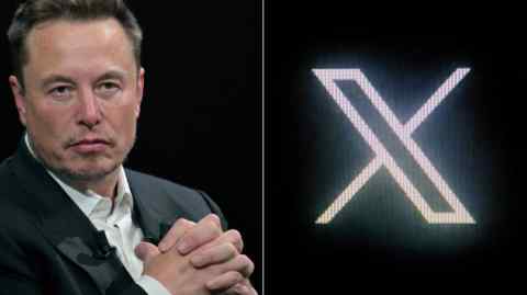 Elon Musk and the logo for X