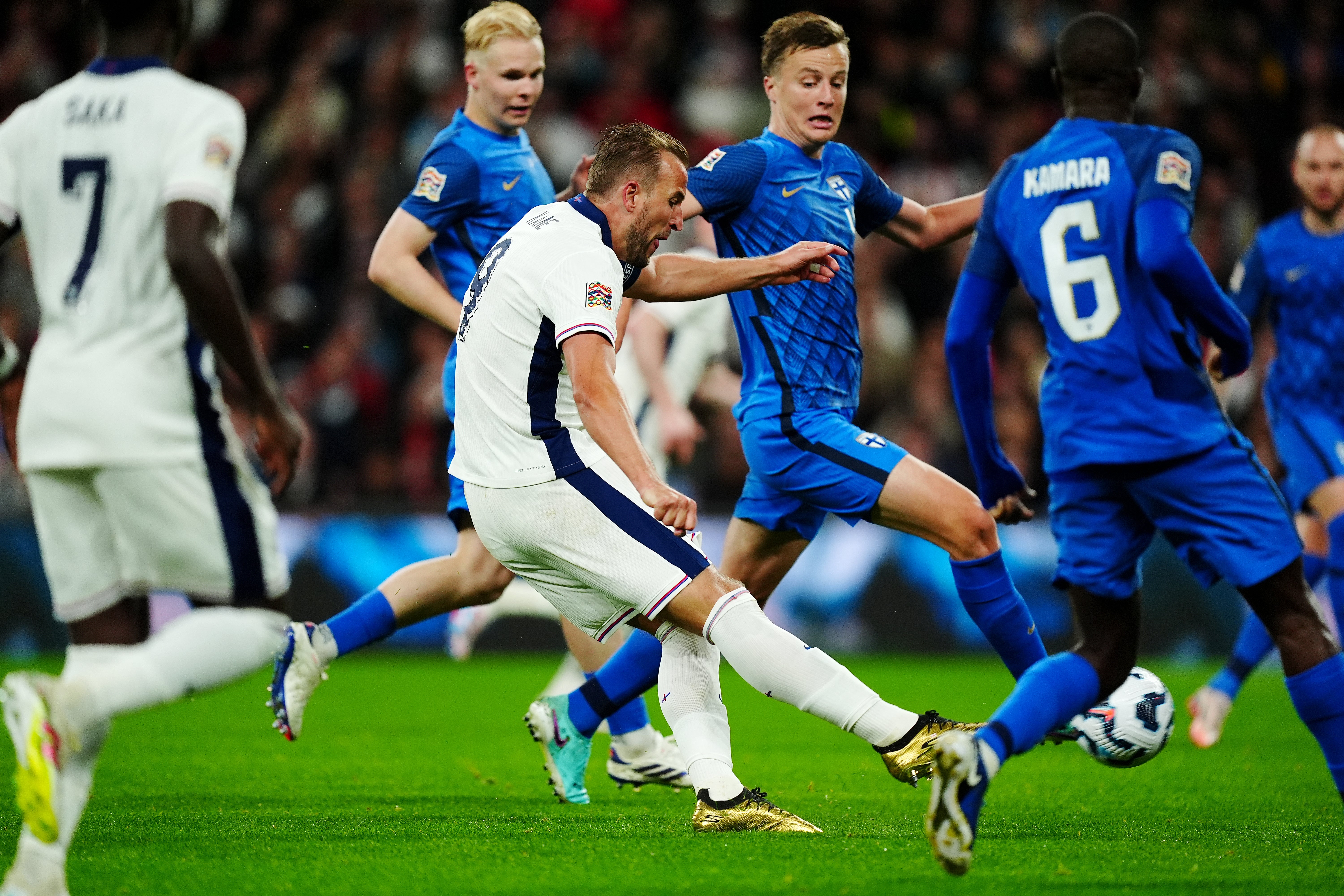 The gold-booted Harry Kane fires home his first goal