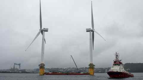 Offshore floating wind turbines during assembly