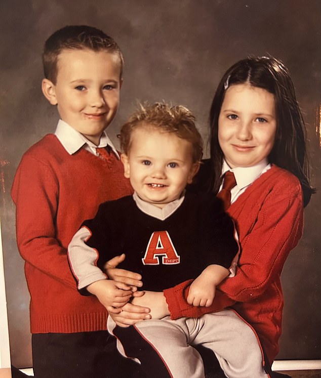 The siblings posing for a school photo. From left: Jordan, Cian and Kennedy