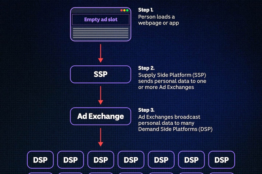 A graphic showing how a person's ad profile can be accessed by foreign players