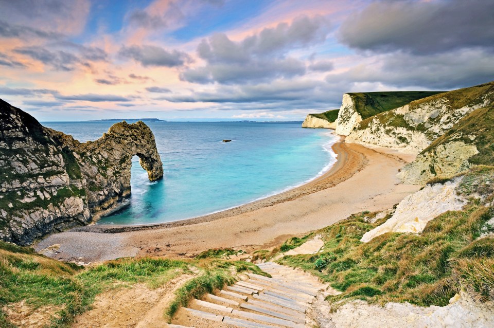 Durdle Door is a well-known rock formation on the Jurassic Coast