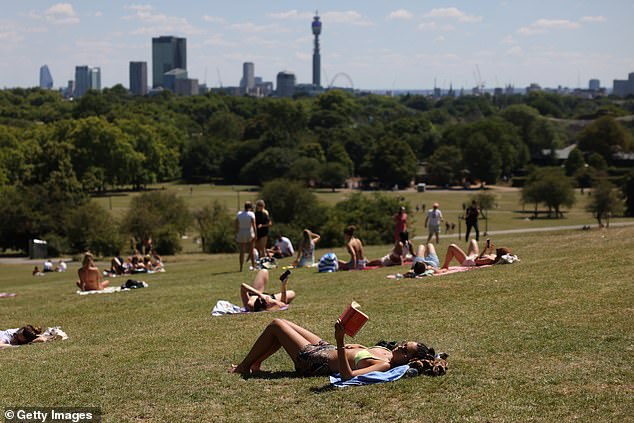 Recent years have seen record-breaking temperatures and heat waves globally, including the hottest UK record set in July 2022. Pictured, London's Primrose Hill on July 10, 2022 during a heatwave