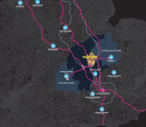 A UK town was chosen as a potential location due to its excellent transportation connectivity to London and Europe