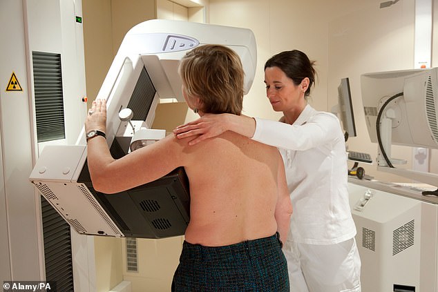 A woman having a mammogram in a clinic. About 4,900 women in Scotland are diagnosed with breast cancer every year and around 15 per cent have triple negative breast cancer