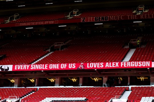 A banner for Sir Alex Ferguson at Old Trafford