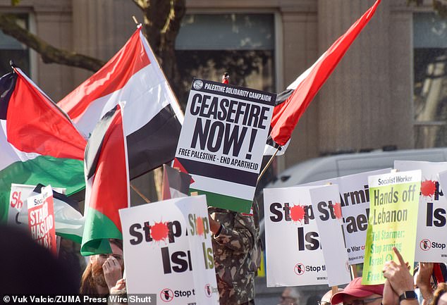 Thousands of pro-Palestine protesters gather in Trafalgar Square calling on the UK government to stop arming Israel