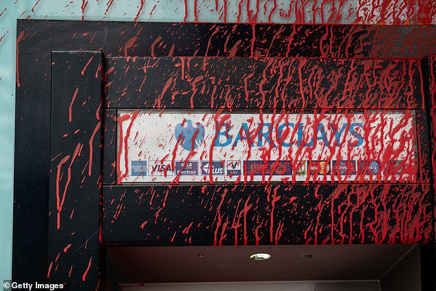 The scene at Barclay's bank in Richmond after several branches were attacked by supporters of Palestine Action on June 10