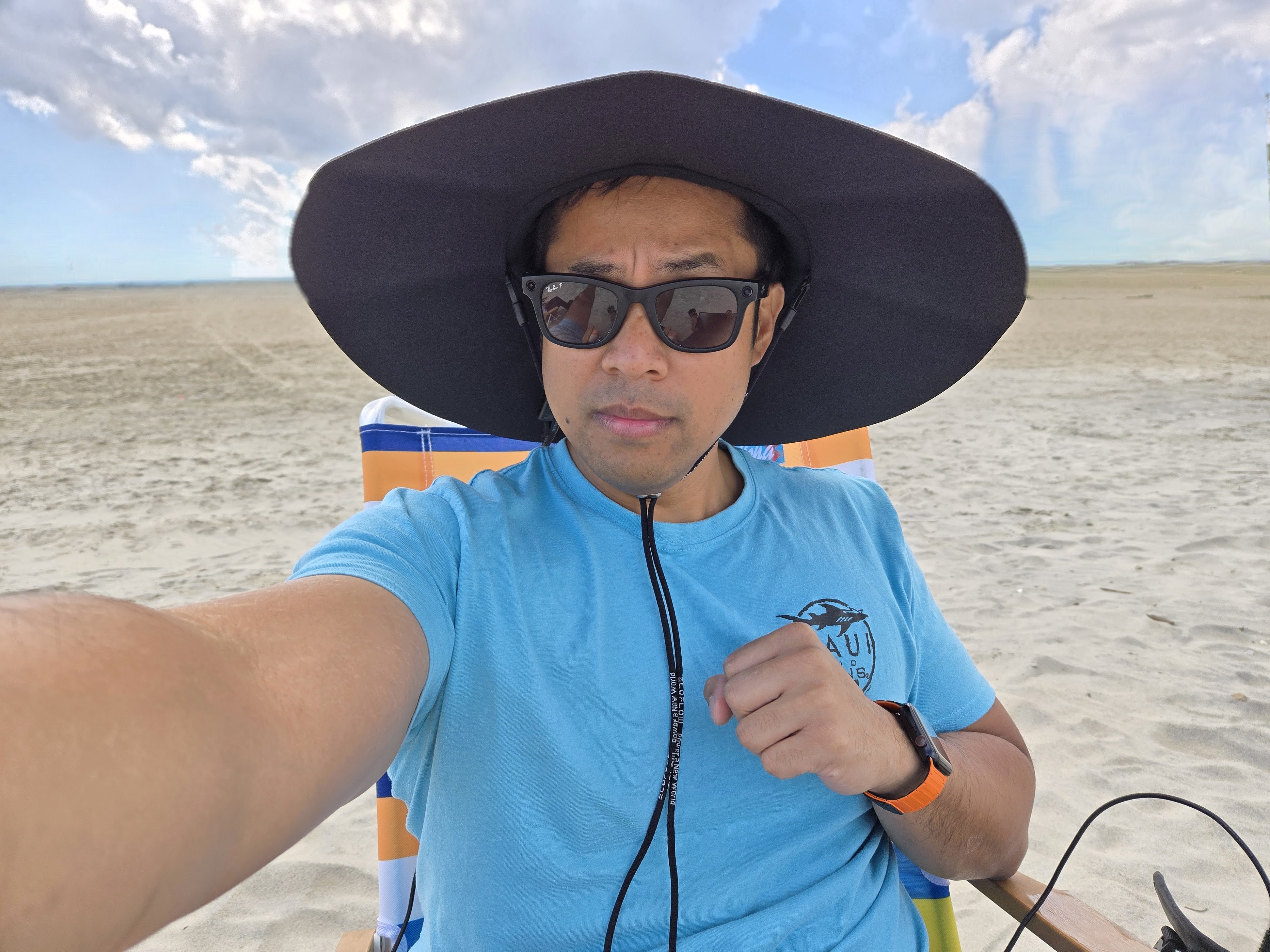 Tom's Guide editor John Velasco wearing EcoFlow Power Hat.