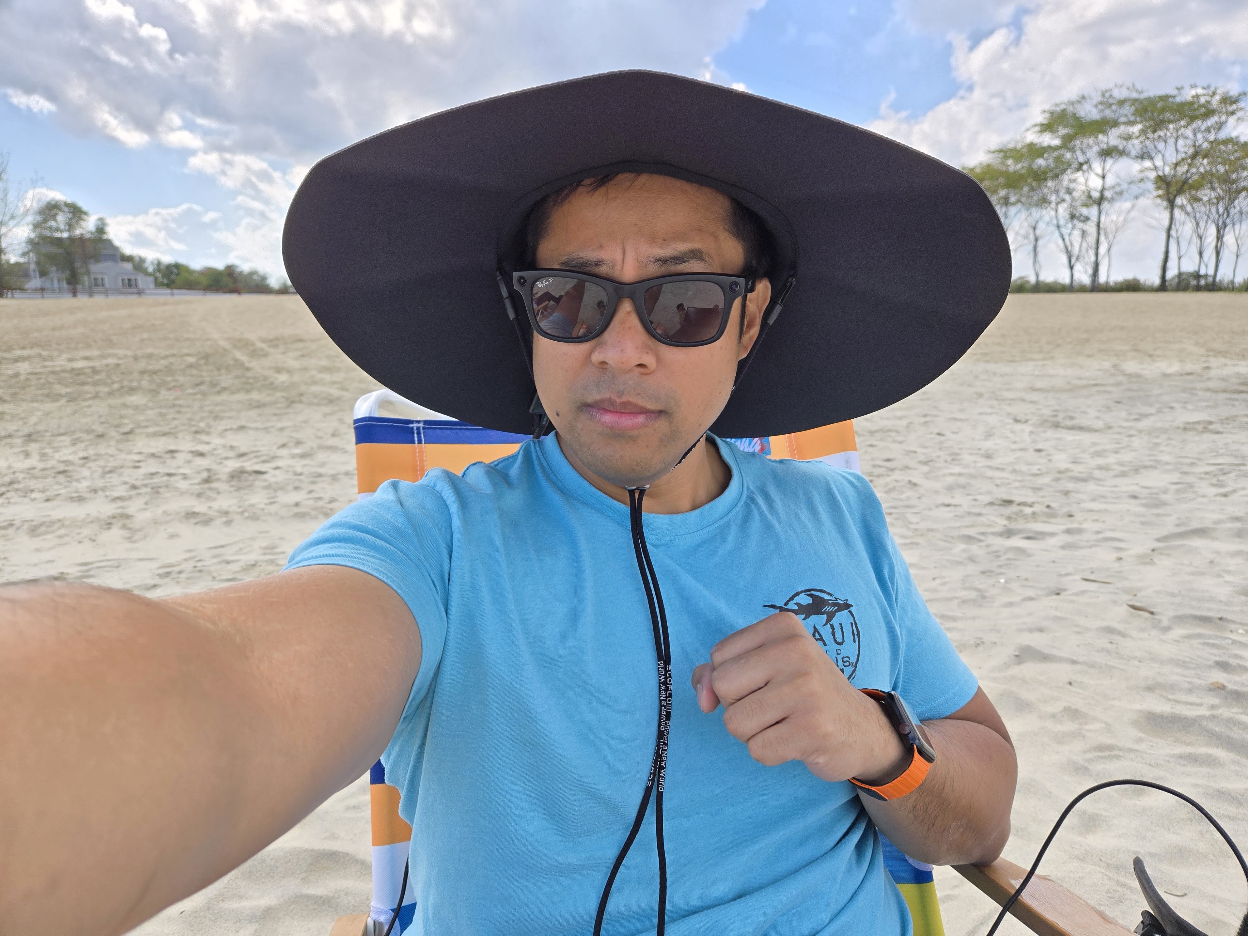 Tom's Guide editor John Velasco wearing EcoFlow Power Hat.