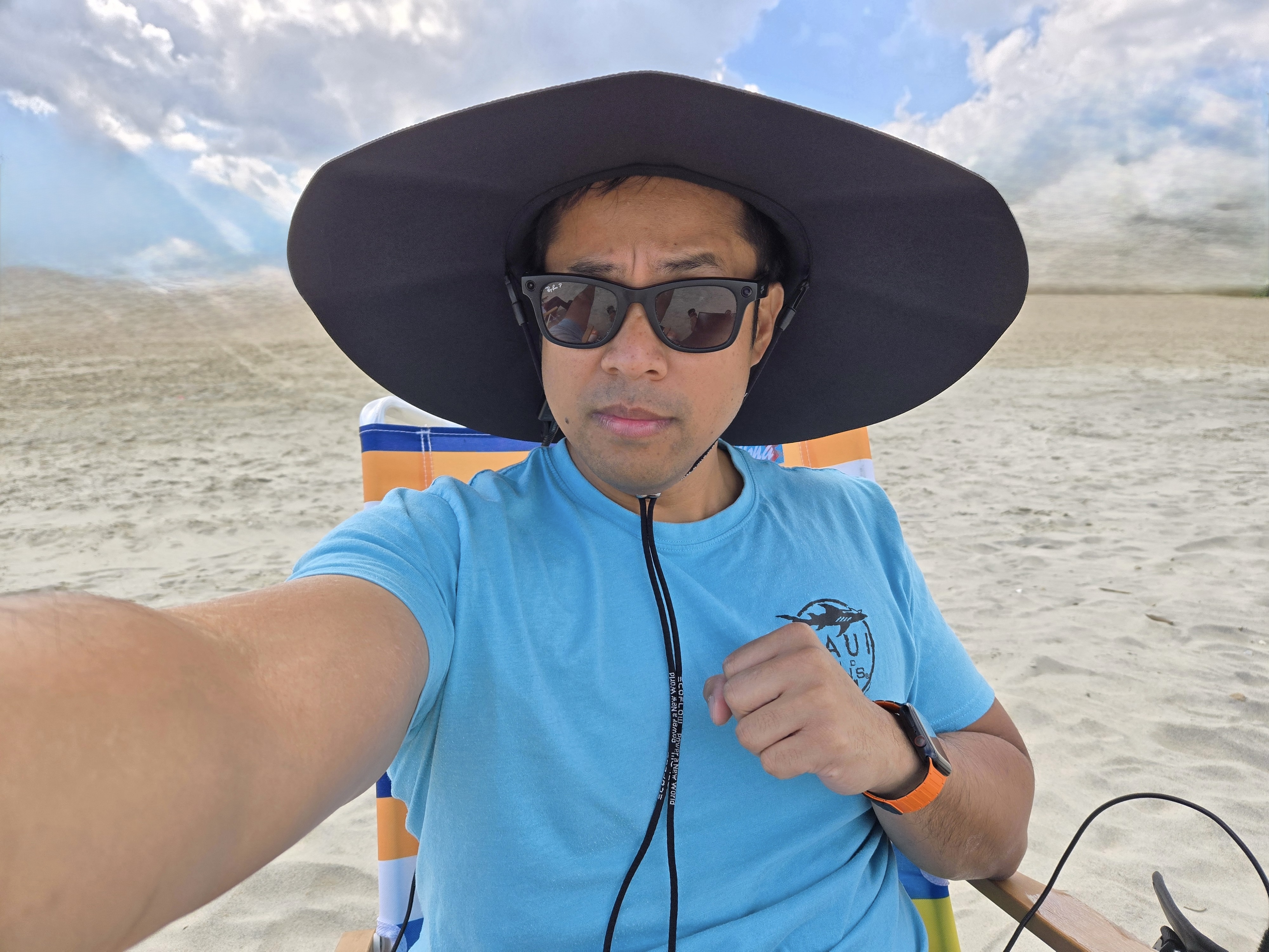 Tom's Guide editor John Velasco wearing EcoFlow Power Hat.