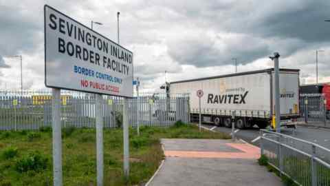 Trucks arrive at the Sevington border facility in Kent