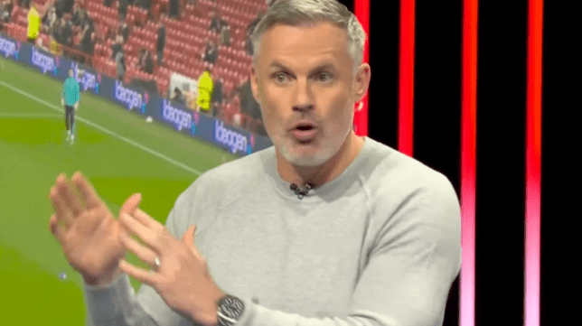 Jamie Carragher pictured working for Sky Sports as a pundit