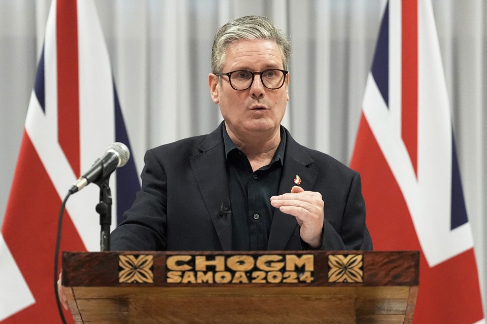 Sir Keir Starmer speaks at a press conference during the Commonwealth Heads of Government Meeting in Apia on Saturday