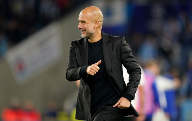  Pep Guardiola, Manager of Manchester City, reacts following the UEFA Champions League 2024/25 League Phase MD2 match between SK Slovan Bratislava and Manchester City 