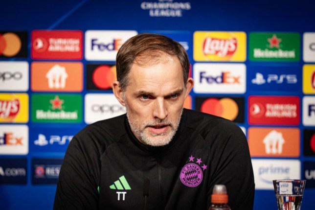 Thomas Tuchel, head coach of FC Bayern Muenchen, talks during a press conference ahead of their UEFA Champions League Round of 16 second leg match at Allianz Arena on March 04, 2024 in Munich, Germany.