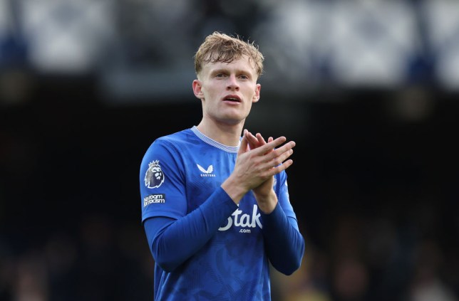 Jarrad Branthwaite of Everton applauds the fans at the end of the Premier League match between Everton FC and Crystal Palace FC at Goodison Park 