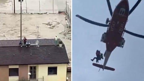 People rescued from rooftops as flooding hits northern Italy – video