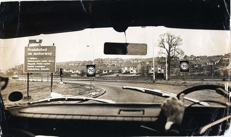 This photo from 1965 shows the new 70mph speed limit signs on the approach to the M1. The speed limit was made permanent in 1967