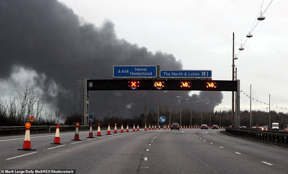 A fire at Buncefield fuel depot in Hemel Hempstead triggered the closure of the M1 in December 2005